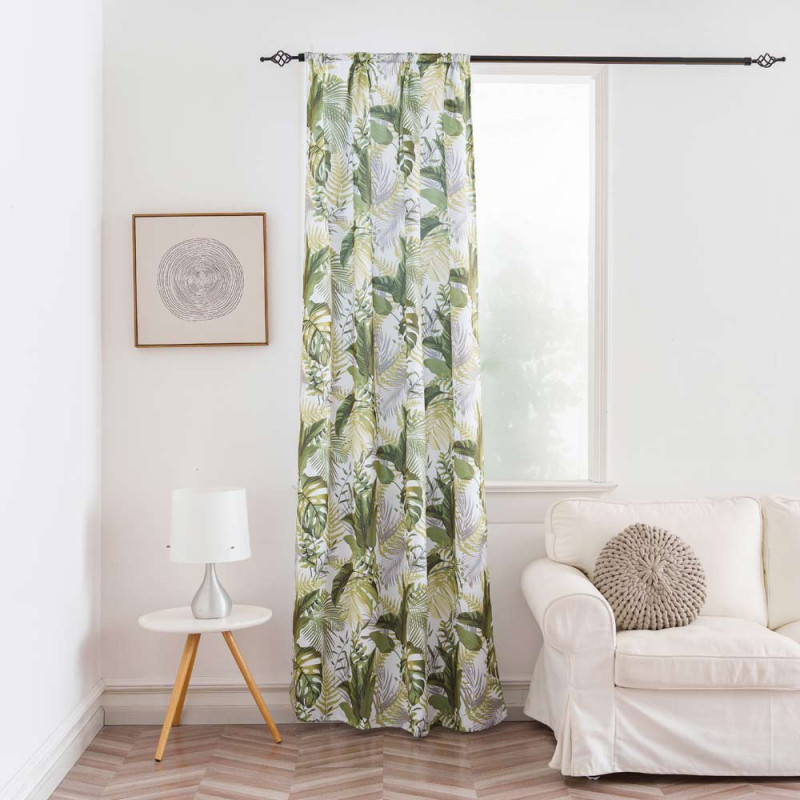 Zasłona półzaciemniająca na taśmie gruba 140x250 cm liście zielone ZSN-T-09