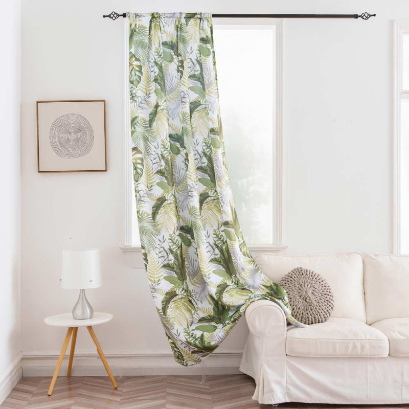 Zasłona półzaciemniająca na taśmie gruba 140x250 cm liście zielone ZSN-T-09