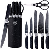 Noże kuchenne zestaw 5 noży z nożyczkami MG Home Marble komplet w bloku czarny marmur ze stali nierdzewnej