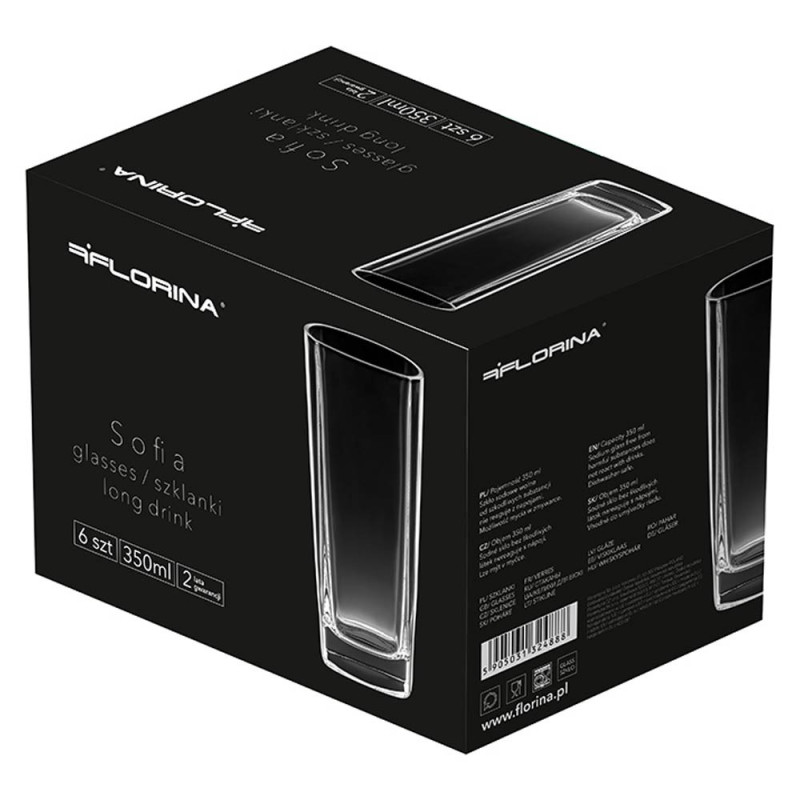 Szklanki do whisky napojów drinków wysokie 350 ml zestaw 6 szklanek Florina Sofia