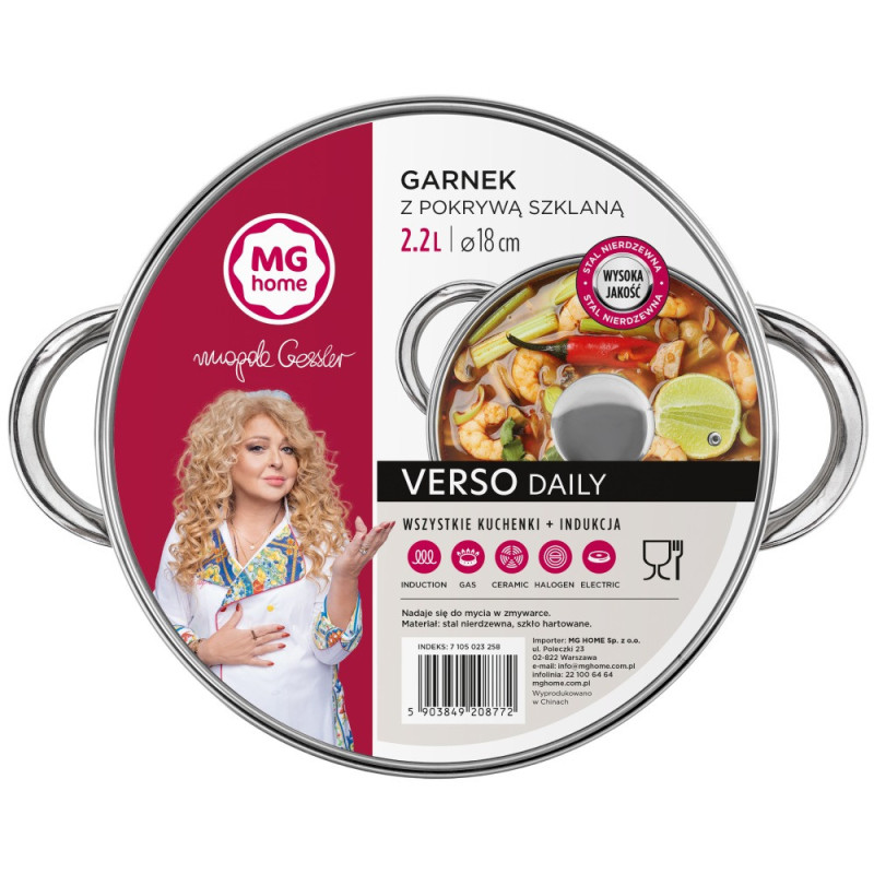 Garnek stalowy MG Home Verso Daily 18 cm 2,2 litra  z pokrywką na indukcję