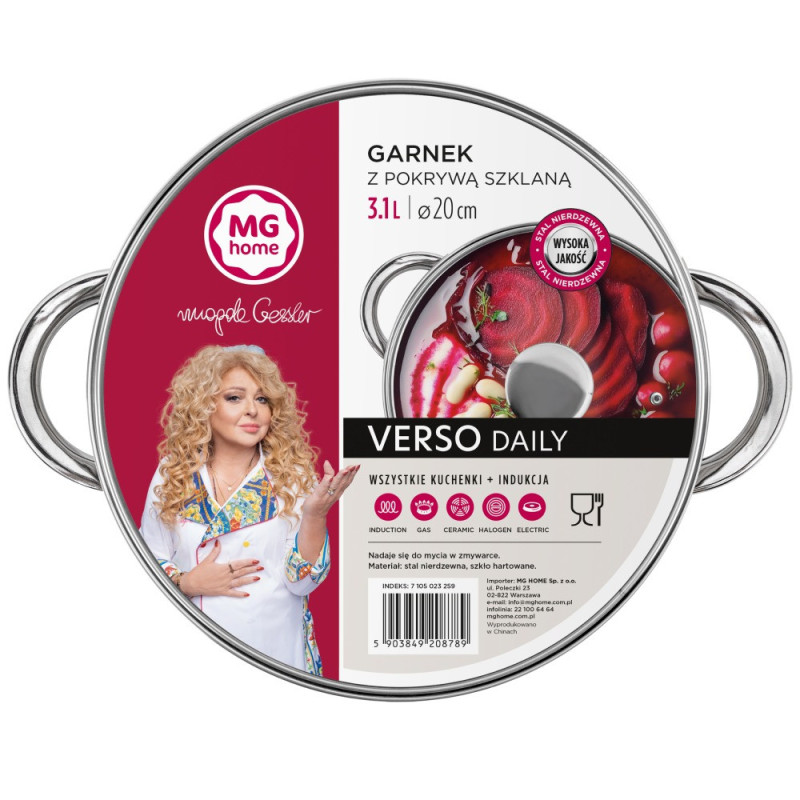 Garnek stalowy MG Home Verso Daily 20 cm 3,1 litra  z pokrywką na indukcję