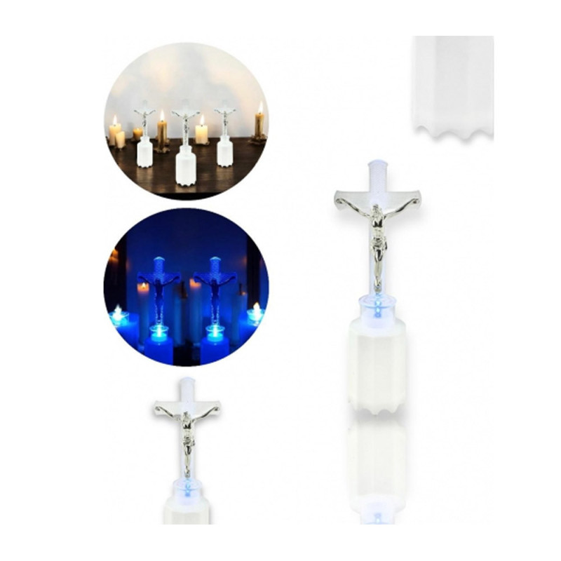 Wkład LED do znicza figurka krzyża  18 cm niebieskie światło