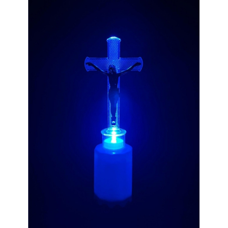 Wkład LED do znicza figurka krzyża  18 cm niebieskie światło