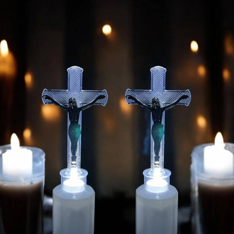 Wkład LED do znicza figurka krzyża  18 cm białe światło