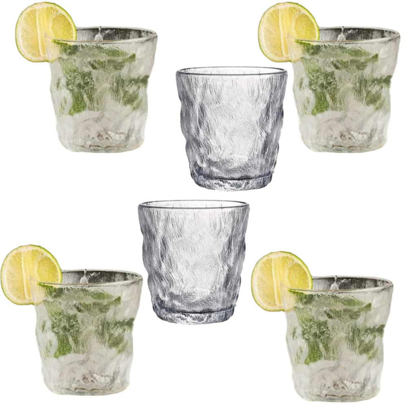 Szklanki z fakturą lodu 300ml do napojów soków drinków zestaw 6 szklanek MG Home Fumo