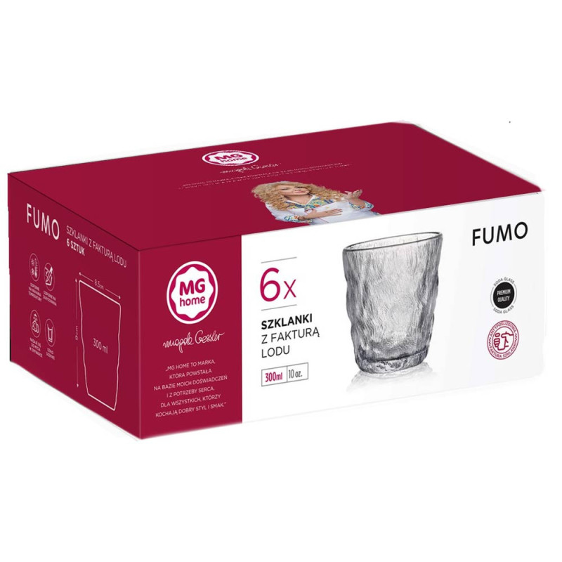 Szklanki z fakturą lodu 300ml do napojów soków drinków zestaw 6 szklanek MG Home Fumo