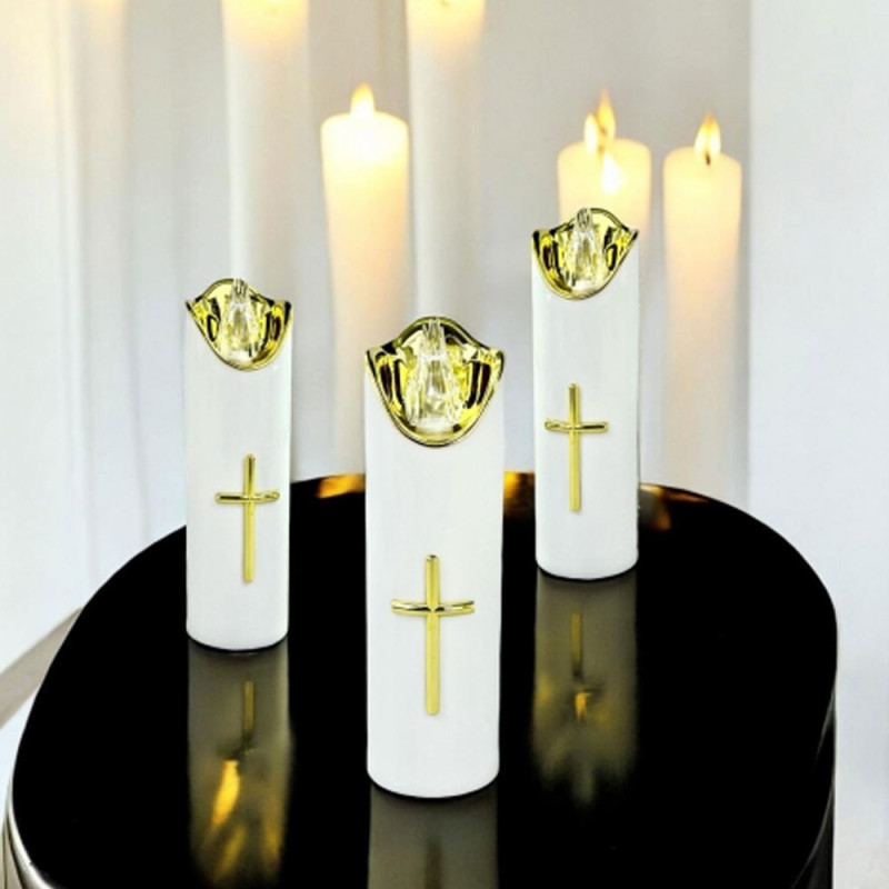 Wkład do znicza 17 cm świeczka biała LED z krzyżem białe światło Cortina Rico baterie AA