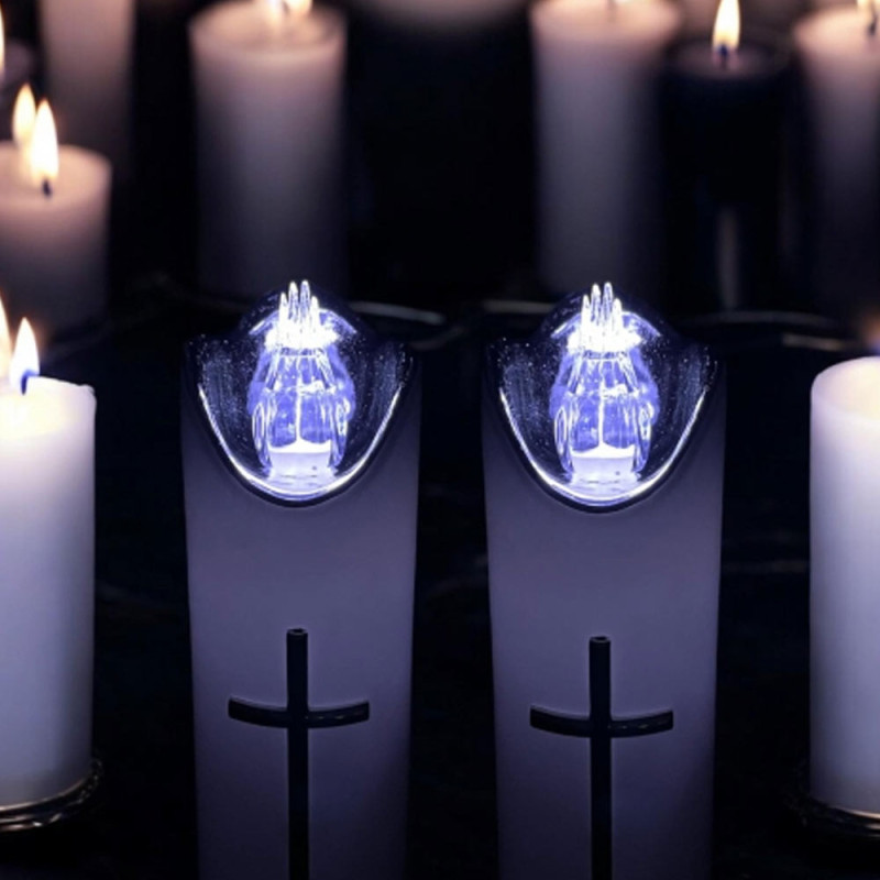 Wkład do znicza 17 cm świeczka biała LED z krzyżem białe światło Cortina Rico baterie AA