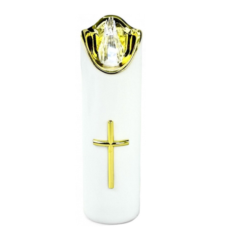 Wkład do znicza 17 cm świeczka biała LED z krzyżem białe światło Cortina Rico baterie AA