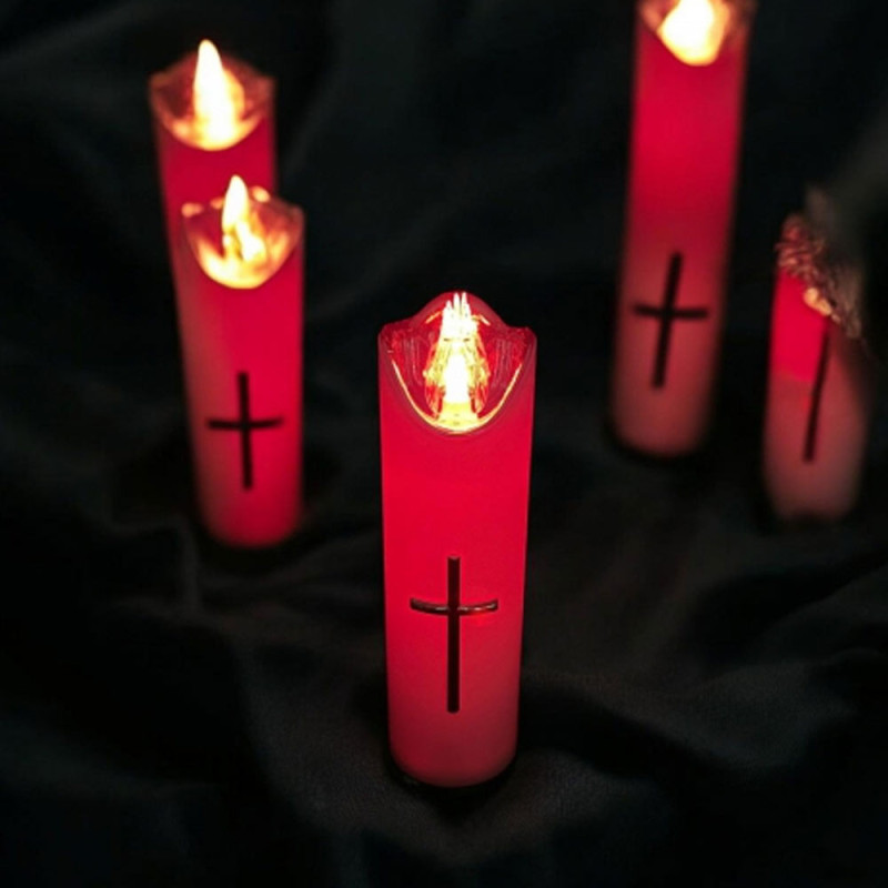 Wkład do znicza 15 cm świeczka biała LED z krzyżem czerwone światło Cortina Rico baterie AA