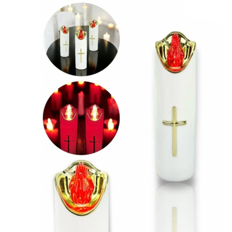 Wkład do znicza 17 cm świeczka biała LED z krzyżem z czerwonym światłem Cortina Rico baterie AA