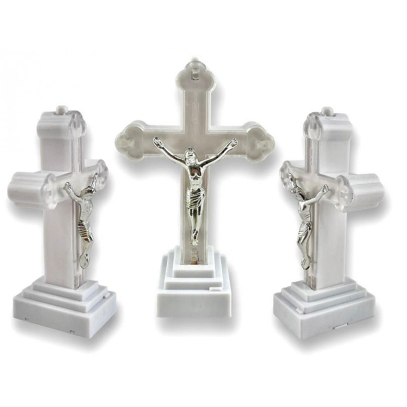 Wkład LED do znicza figurka krzyża 13x8 cm białe światło