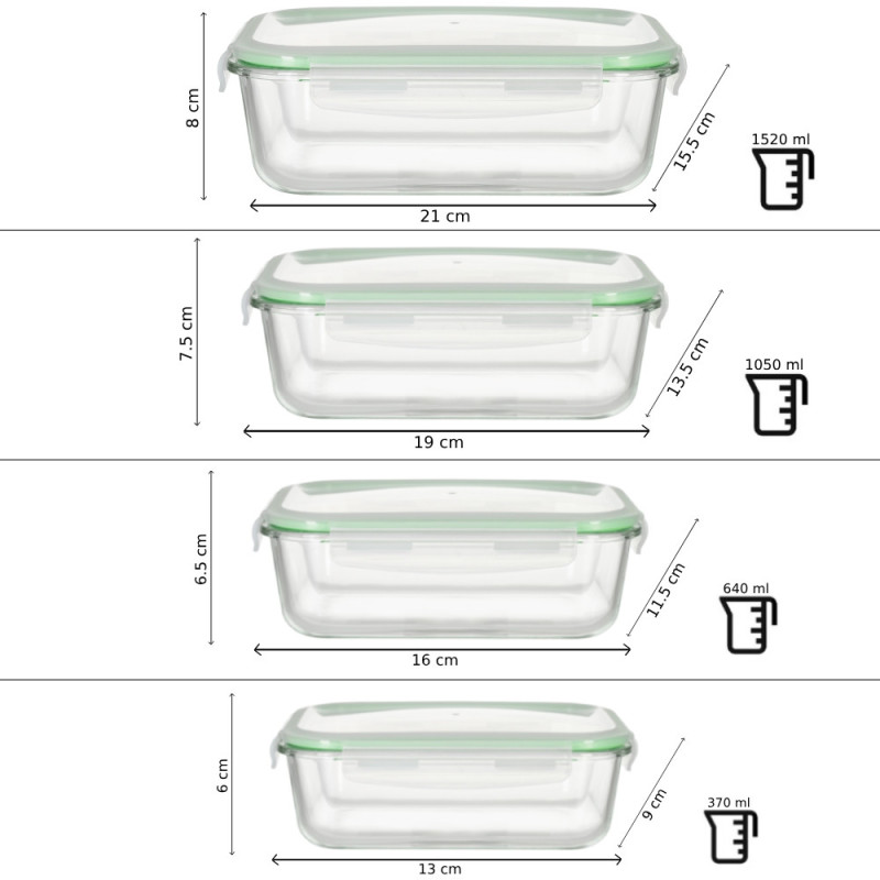 Pojemniki szklane zestaw 10 sztuk lunchbox GierekHoff Corio żaroodporne hermetyczne