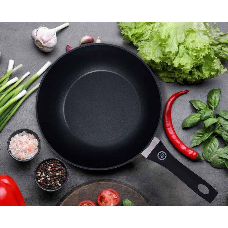 Wok z pokrywką 28 cm patelnia głęboka czarna nieprzywieralna powłoka MG Home