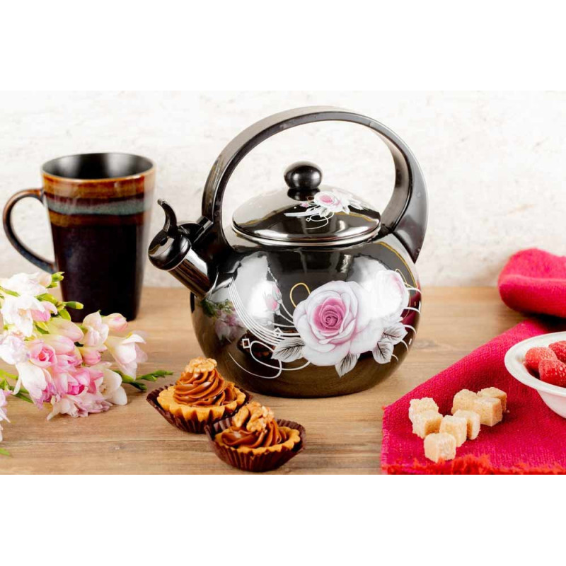 Czajnik tradycyjny emaliowany 2,2 L stalowy czary w kwiaty Masterpan MP 2502