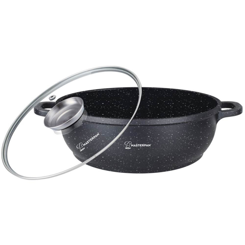Garnek marmurkowy płaski wok 28 cm gaz indukcja 4.1 L czarny Masterpan MP 2135