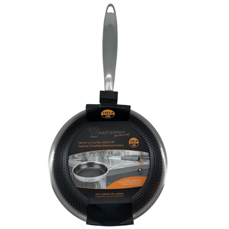 Patelnia stalowa 26 cm powłoka "plaster miodu"  indukcja gaz Masterpan MP 2334