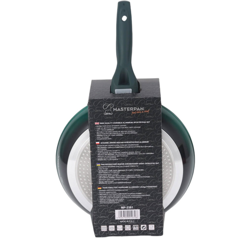 Patelnie aluminiowe z powłoką marmurkową 20/24/28 cm zestaw 3 sztuk zielone Masterpan MP 2381