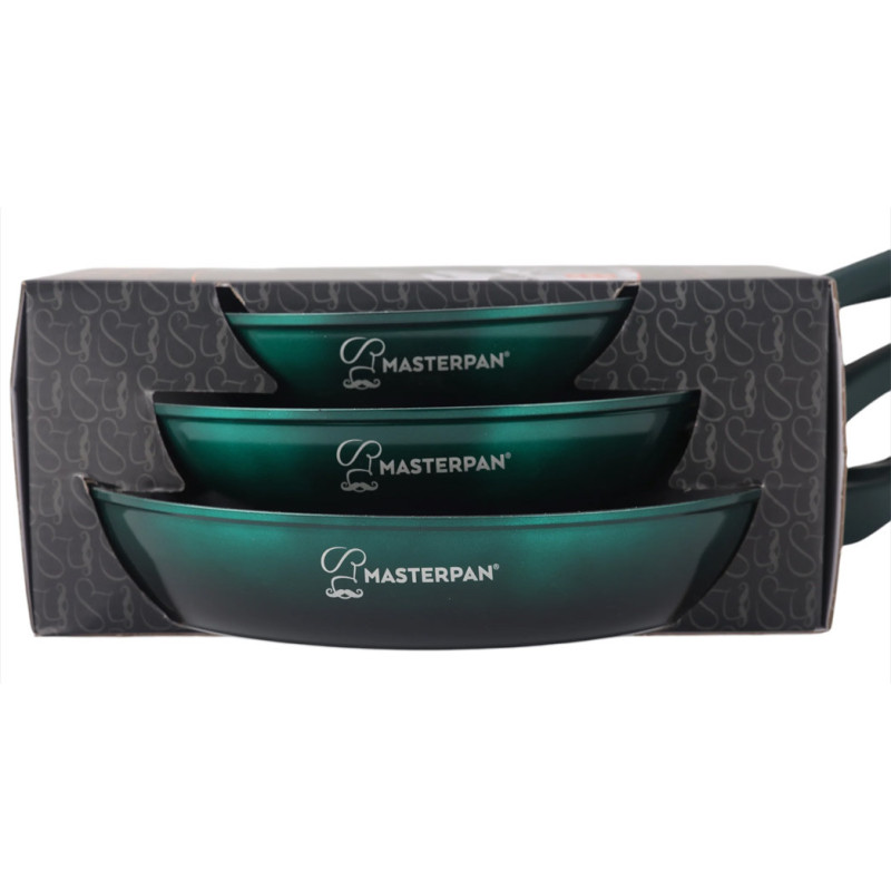 Patelnie aluminiowe z powłoką marmurkową 20/24/28 cm zestaw 3 sztuk zielone Masterpan MP 2381