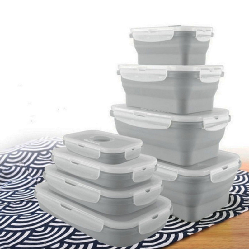Pojemniki silikonowe na żywność składane zestaw 4 sztuk  Brunbeste BR 3345 szare lunchbox