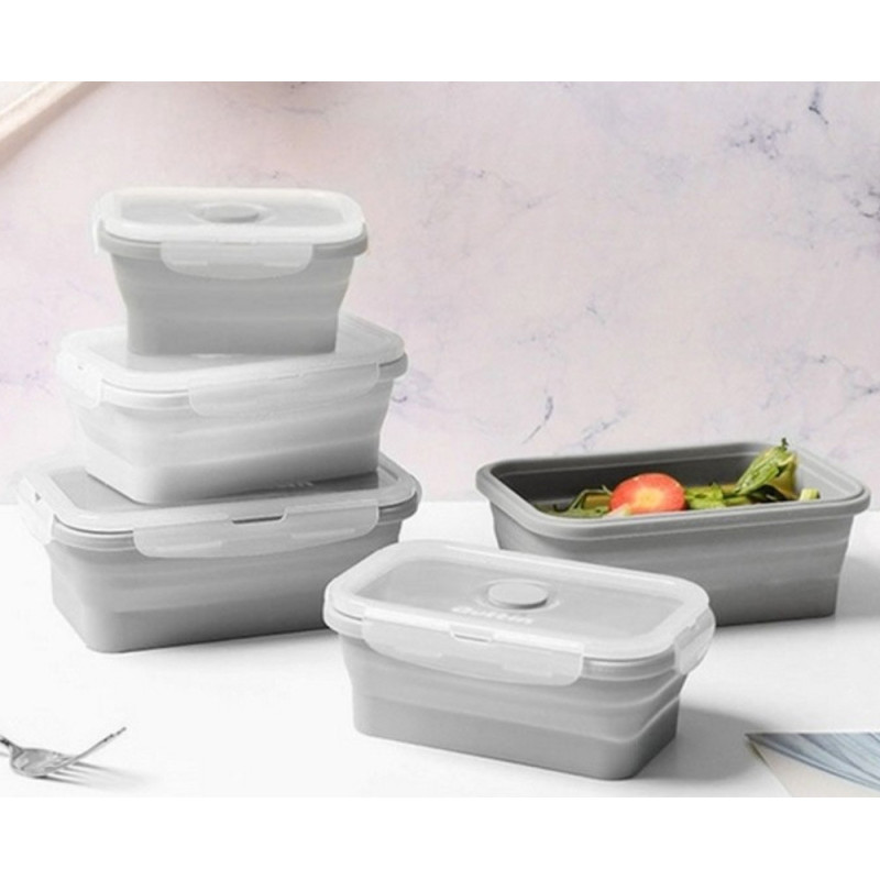 Pojemniki silikonowe na żywność składane zestaw 4 sztuk  Brunbeste BR 3345 szare lunchbox