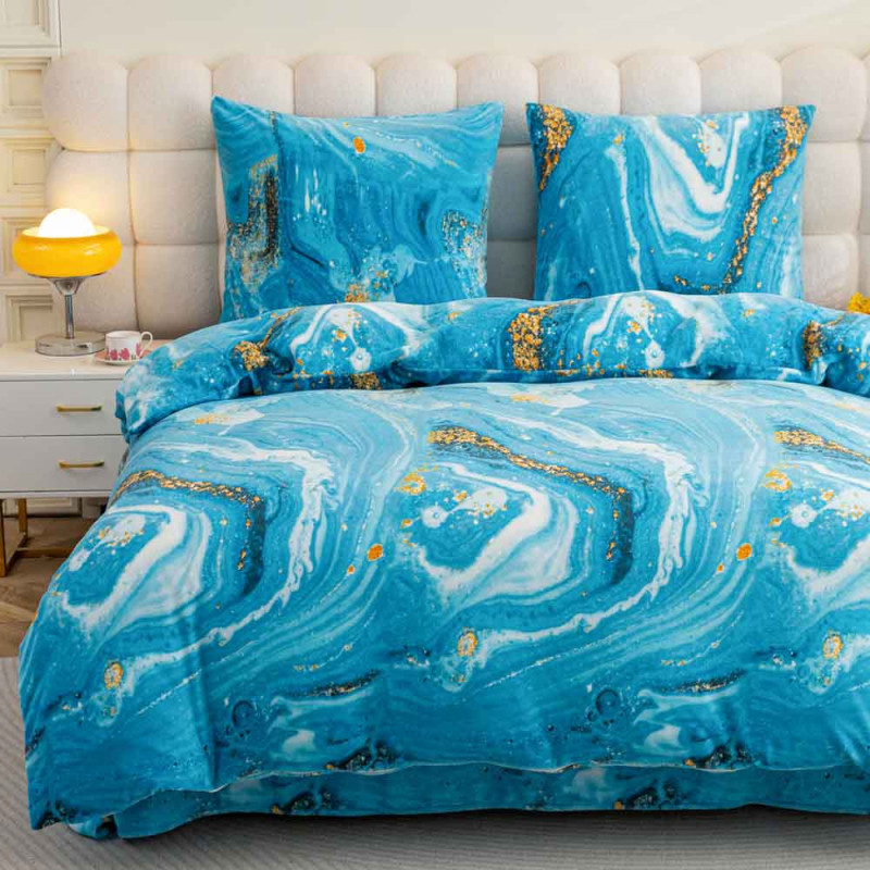 Pościel 160x200 mikrofibra "miś" Cotton World gruba 3 części 3039 błękitne fale