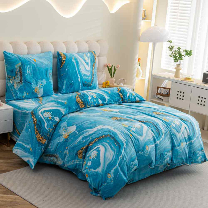 Pościel 160x200 mikrofibra "miś" Cotton World gruba 3 części 3039 błękitne fale