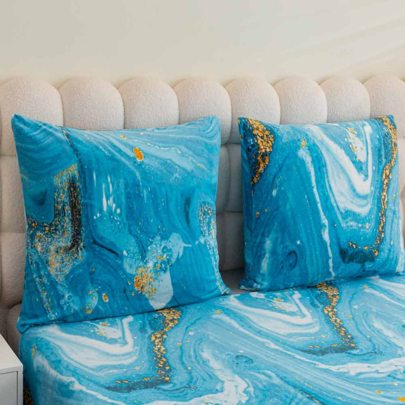 Pościel 160x200 mikrofibra "miś" Cotton World gruba 3 części 3039 błękitne fale