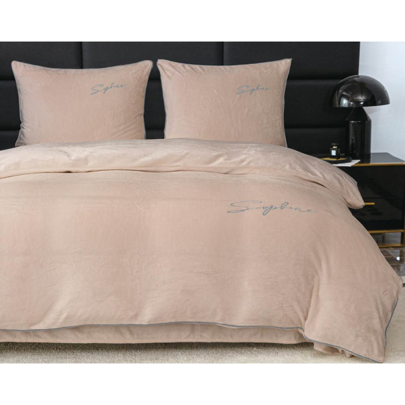 Pościel haftowana 160x200 mikrofibra "miś" Cotton World gruba 3 części 2877 beżowe