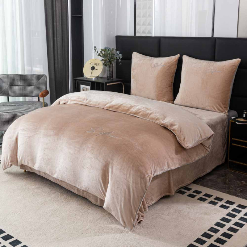 Pościel haftowana 160x200 mikrofibra "miś" Cotton World gruba 3 części 2877 beżowe