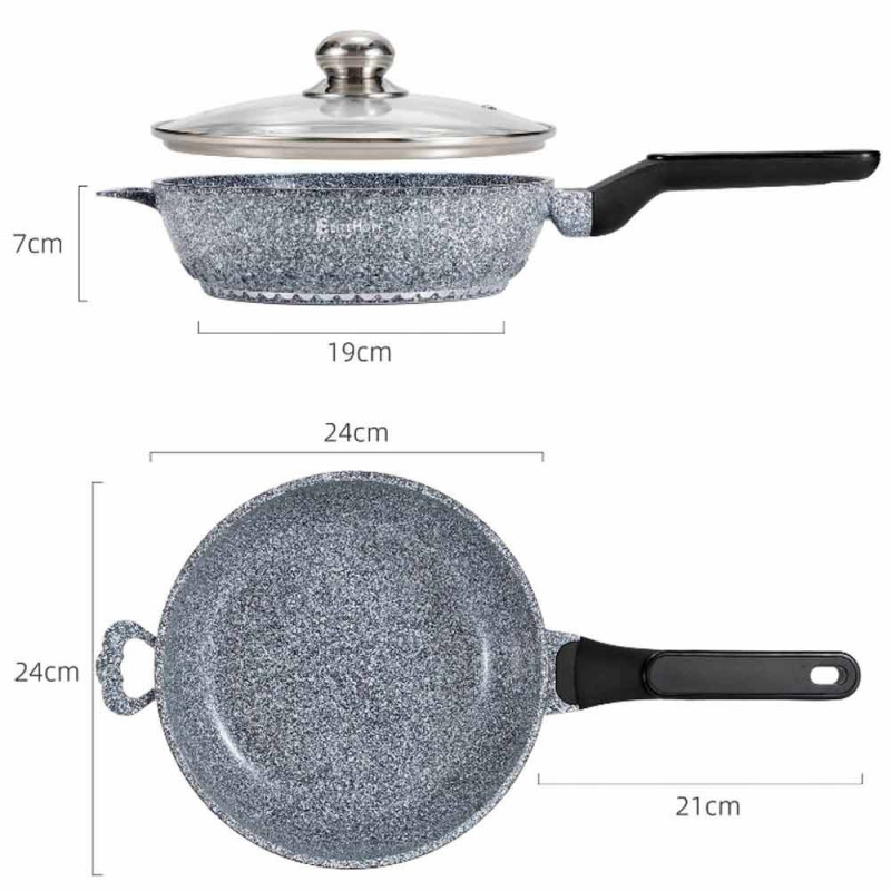 Patelnia głęboka z pokrywką szary marmurek 24 cm powłoka granitowa Eltehoff E 7023 indukcja gaz