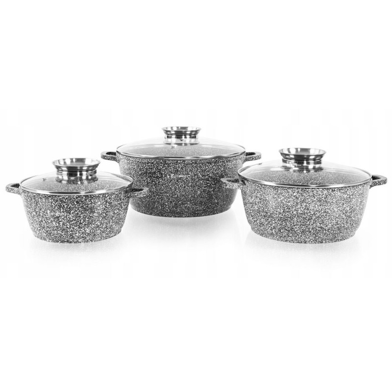 Garnki marmurowe szare 20/24/28 cm zestaw 6 elementowy  Elitehoff E 7052 indukcja gaz