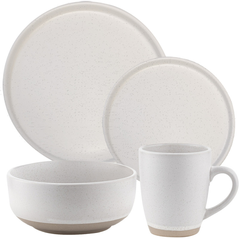 Serwis obiadowy porcelanowy Florina Lila 24 elementy zestaw talerzy  kubki dla 6 osób kremowy nakrapiany