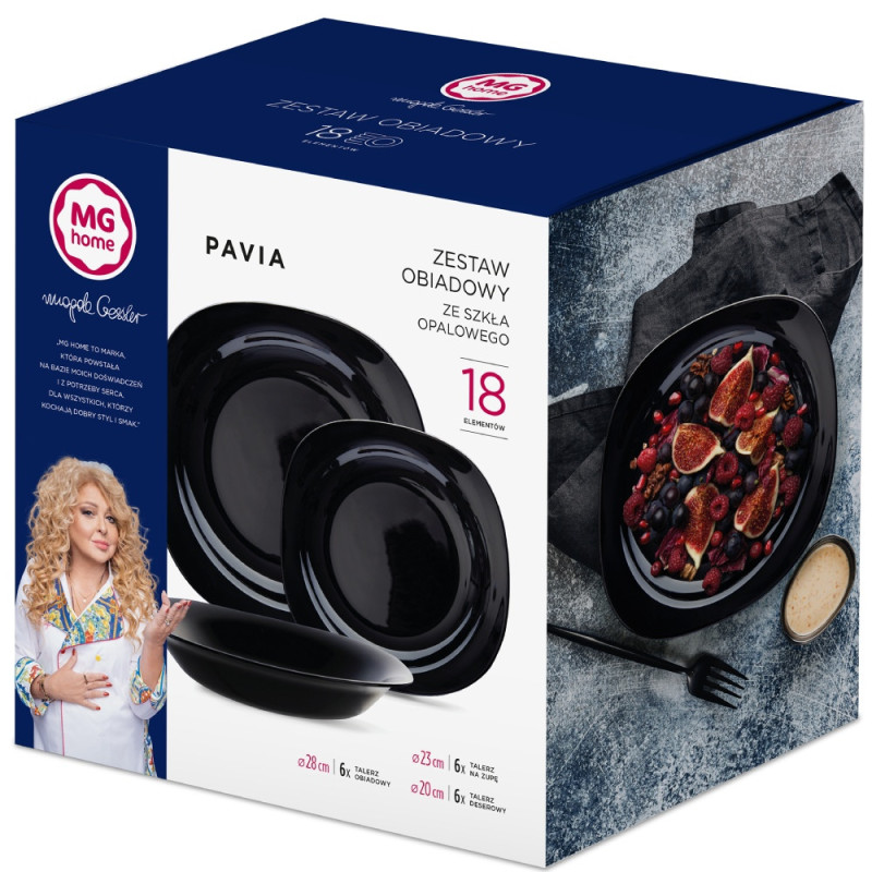 Serwis obiadowy 18 elementów dla 6 osób MG Home Pavia Black  zestaw talerzy czarne talerze