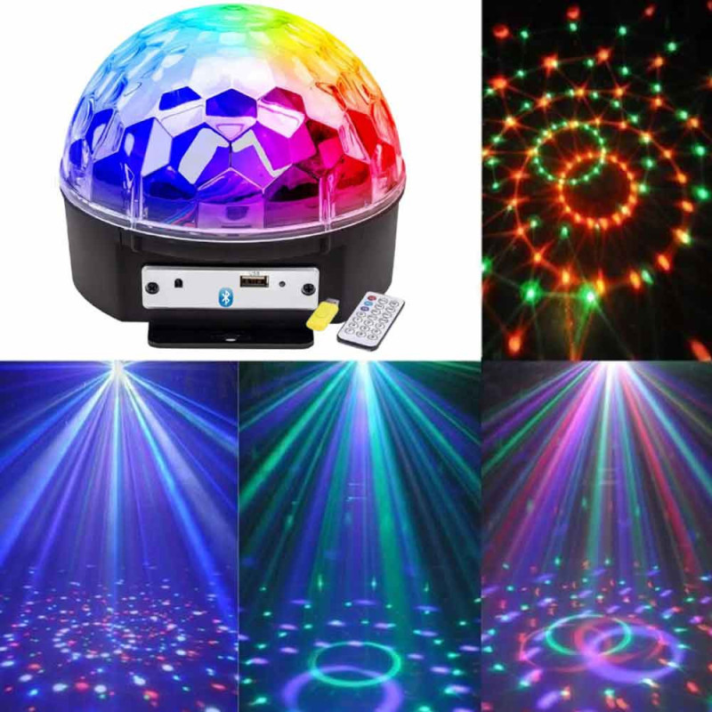 Kula lustrzana kolorowa projektor lampa dyskotekowa reflektor laser pilot USB głośnik KR 1003
