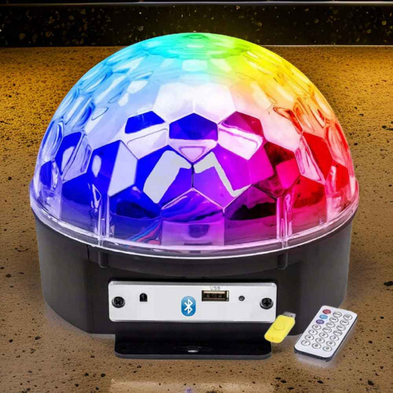 Kula lustrzana kolorowa projektor lampa dyskotekowa reflektor laser pilot USB głośnik KR 1003