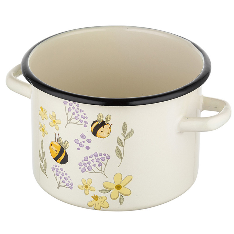 Garnek emaliowany 6 l prosty 22 cm kremowy Pszczoła Emalia Pleszew