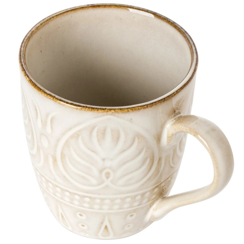 Serwis obiadowy porcelanowy Florina Aristo 24 elementy zestaw talerzy i kubków dla 6 osób zdobione beżowe