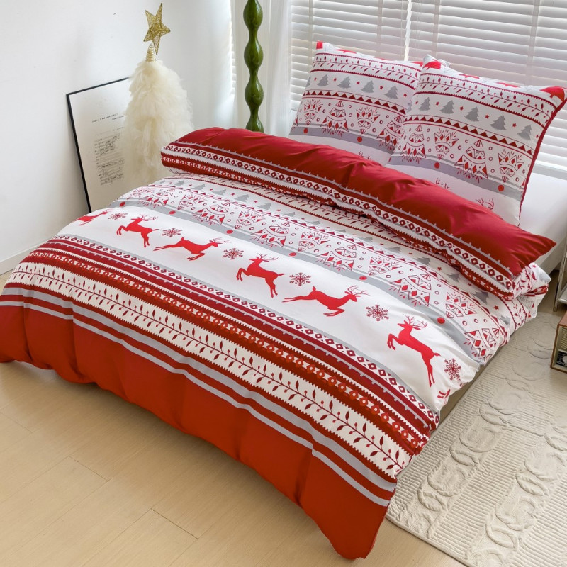 Pościel świąteczna 200x220 bawełna satynowa 3D Cotton World gruba 3 części 2392 czerwona