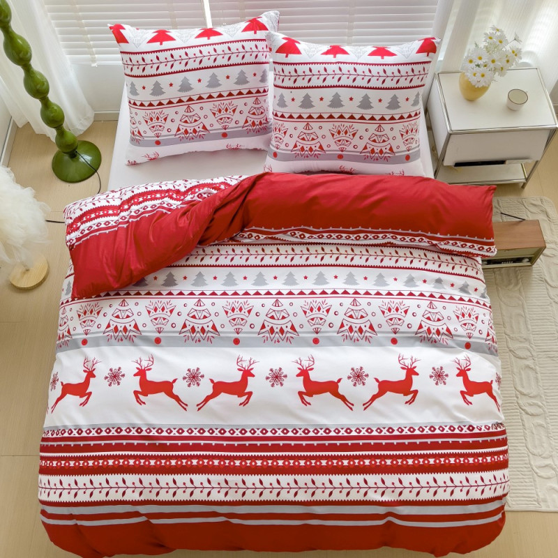 Pościel świąteczna 200x220 bawełna satynowa 3D Cotton World gruba 3 części 2392 czerwona