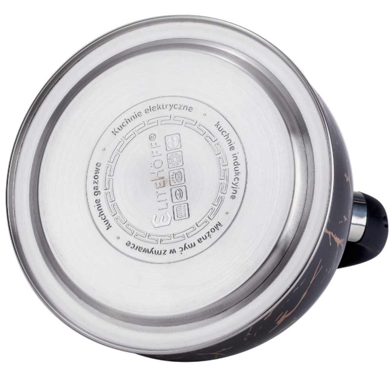 Czajnik tradycyjny stalowy 3 L czarny marmur z gwizdkiem indukcja gaz Elitehof E 5155