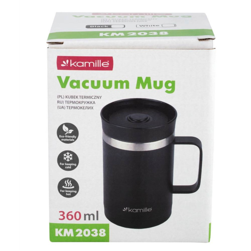 Kubek termiczny 360ml z uchwytem termos stalowy czarny Kamille KM 2038