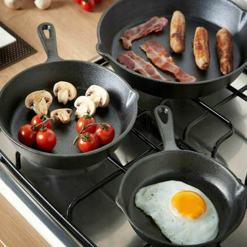 Patelnie żeliwne 16/20/25cm zestaw 3 sztuk ciężkie głębokie Krisberg KR 2573 indukcja gaz