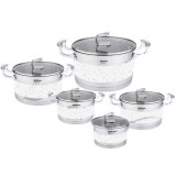 Garnki ze stali nierdzewnej z paskiem biały marmurek Hoffner HF 9948 zestaw 10 elementów indukcja gaz