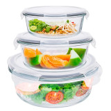 Pojemniki szklane okrągłe lunchbox Altom Fresh zestaw 3 sztuki żaroodporne hermetyczne