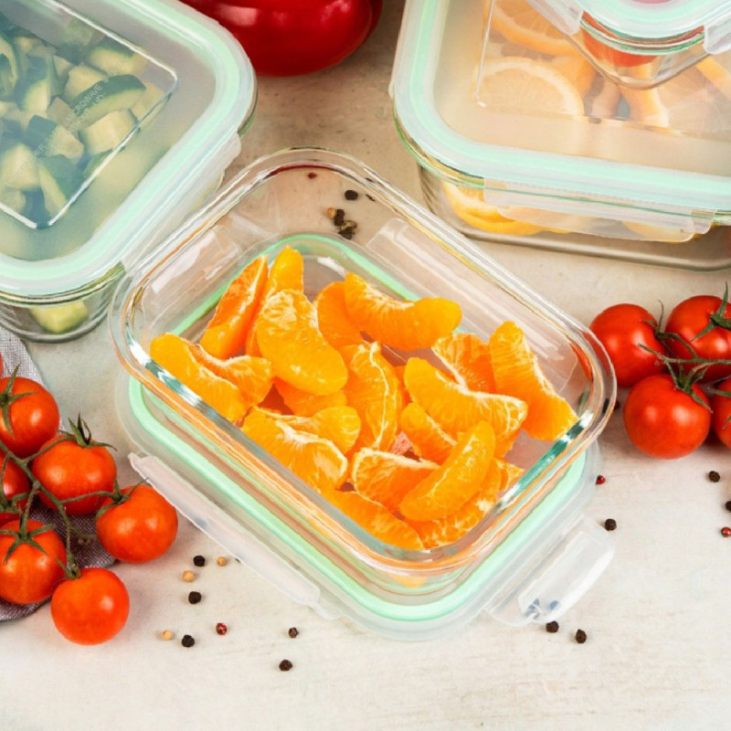 Pojemniki szklane prostokątne lunchbox Florina Frigo zestaw 4 sztuki żaroodporne hermetyczne  1040/640/370/150 ml