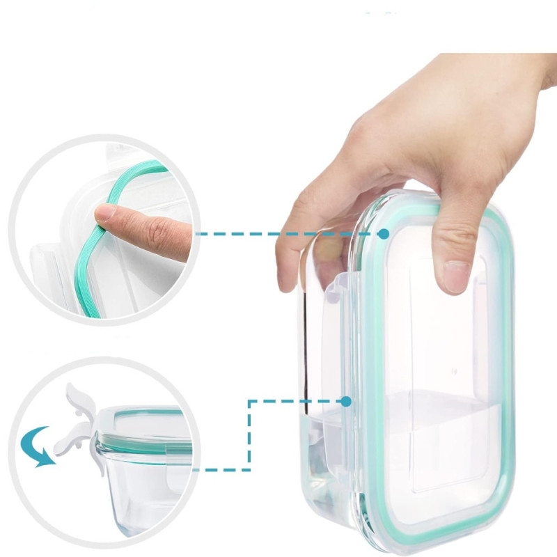 Pojemniki szklane prostokątne lunchbox Florina Frigo zestaw 4 sztuki żaroodporne hermetyczne  1040/640/370/150 ml