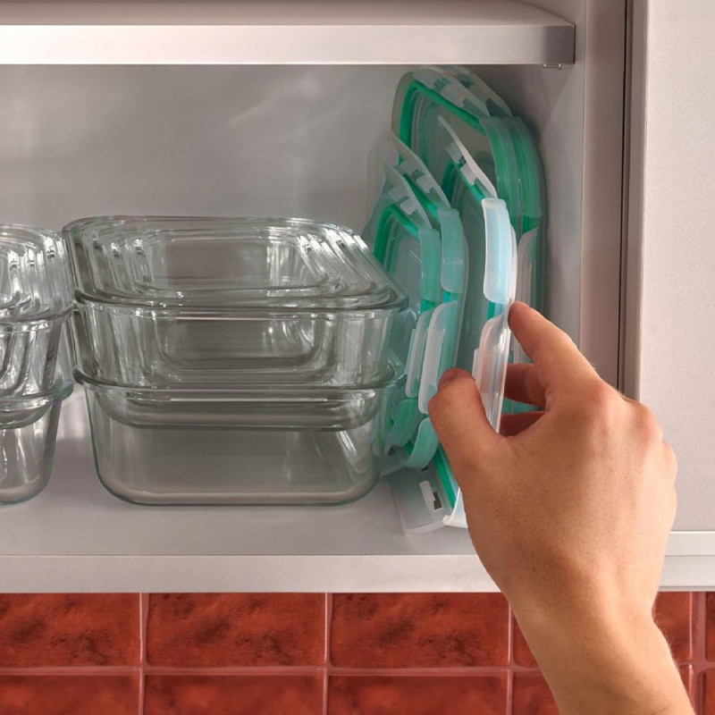 Pojemniki szklane prostokątne lunchbox Florina Frigo zestaw 4 sztuki żaroodporne hermetyczne  1040/640/370/150 ml