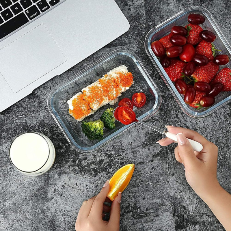 Pojemniki szklane prostokątne lunchbox Florina Frigo zestaw 4 sztuki żaroodporne hermetyczne  1040/640/370/150 ml